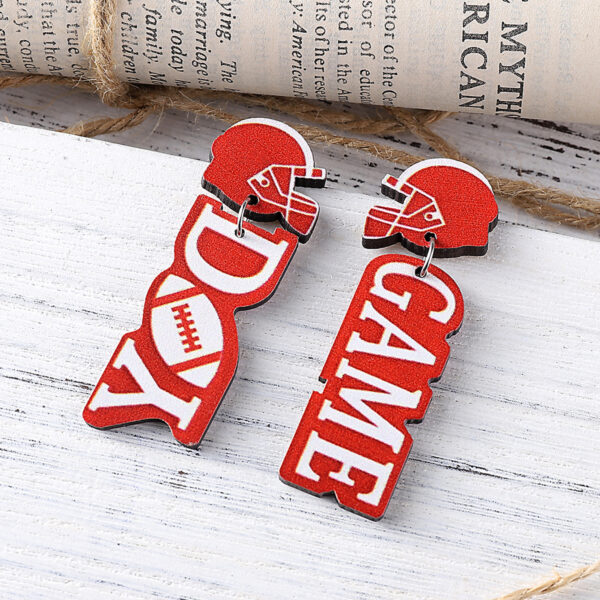 Wholesale Cross-border New Rugby Letter Helmet Stitching Pendant Earrings Rugby Events Wooden Double-sided Earrings Earrings