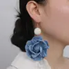 Wholesale 1 Pair Exaggerated Romantic Flower Pearl Three-dimensional Alloy Cloth Drop Earrings Earrings