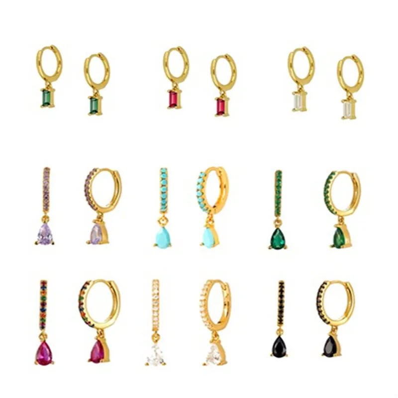 Wholesale Fashion Geometric Plating Metal Artificial Gemstones Earrings