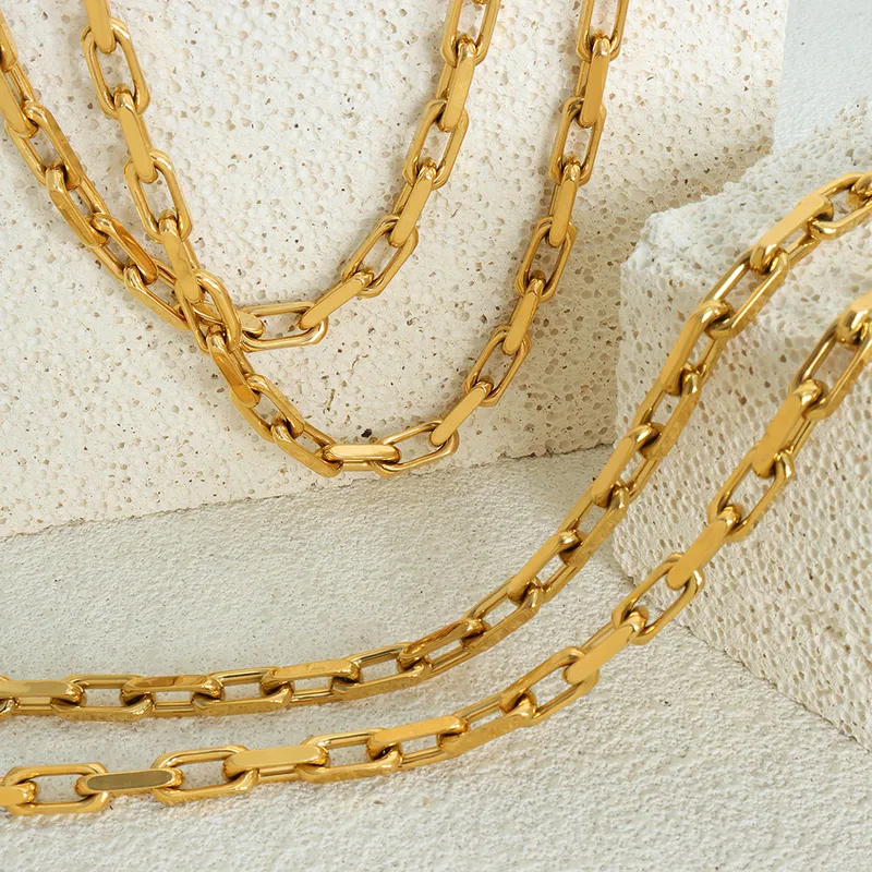 Wholesale 304 Stainless Steel Solid Color PVD Coated 18K Gold Plated Real Gold Plated Hip-Hop Rock Punk Waterproof Non Tarnish Plating Bracelets Neckl