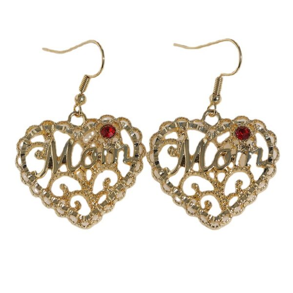 Wholesale Hollow Love Earrings MOM Pendant Red Set Gemstone Fashion Elegant Sweet Earrings Mother's Day Gift