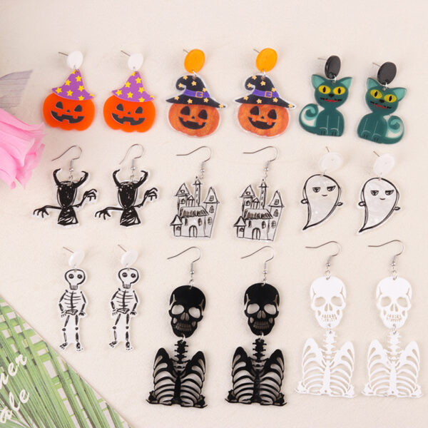 Wholesale European and American Halloween Earrings Pumpkin Ghost Diablo Skull Rack Acrylic Earrings Exaggerated Earrings Ear Accessories for Women