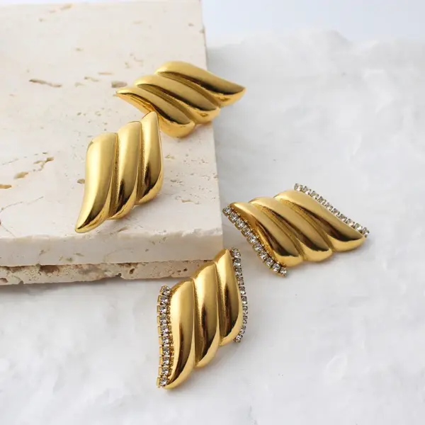 Wholesale 1 Pair IG Style Modern Style Geometric Angel Wings Enamel Plating Inlay 304 Stainless Steel Zircon Ear Studs