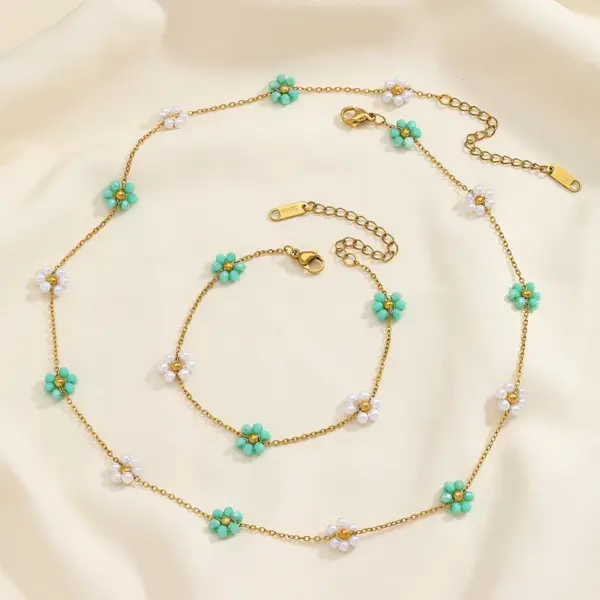 Wholesale Jewelry Casual Elegant Cute Flower 304 Stainless Steel 18K Gold Plated Plating Cuban Link Chain Curb Chain Bracelets Necklace