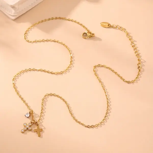 Wholesale PVD Coated Real Gold Plated 18K Gold Geometry 304 Stainless Steel Imitation Diamond Elegant Luxurious Shiny Waterproof Non Tarnish 304 Stainless Steel Lobster Trigger Clasp Closure Necklace