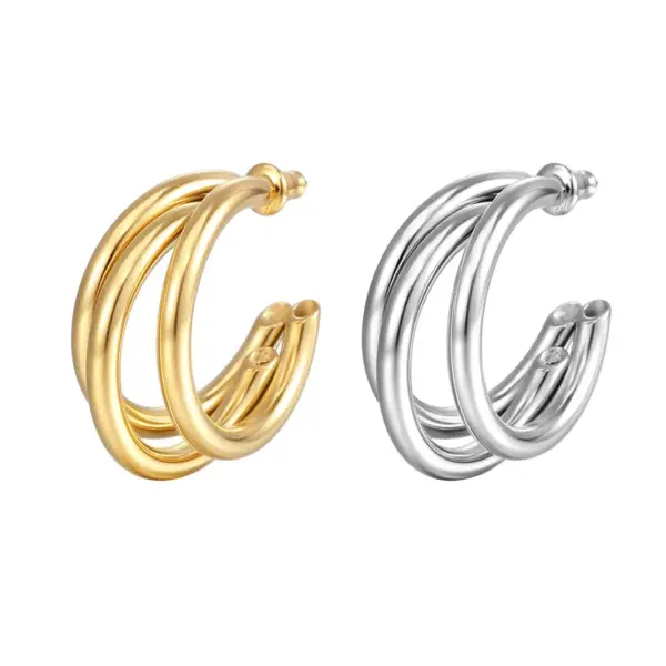 Wholesale PVD Coated 18K Gold Real Gold Plated Geometric 304 Stainless Steel Fashion Waterproof Non Tarnish Ear Studs