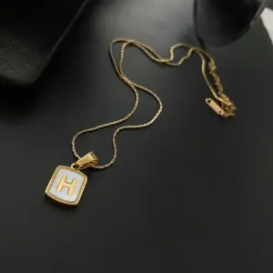 02-G4 Titanium Steel Letter Square Plate Necklace / Gold
