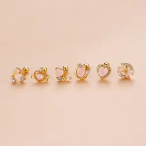 Wholesale 1 Piece 316L Stainless Steel Copper Zircon Ear Cartilage Rings & Studs Heart Shape Bow Knot Waterproof Non Tarnish Surgical Steel