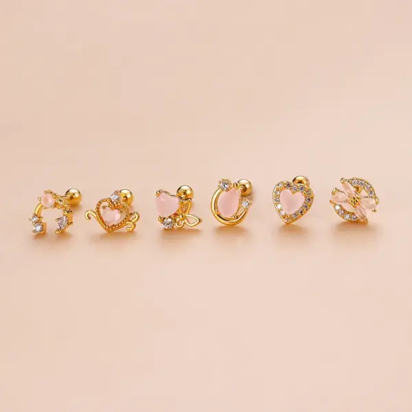 oly-21711817c8191fae5ff290b3f6e91a42 Wholesale 1 Piece 316L Stainless Steel Copper Zircon Ear Cartilage Rings & Studs Heart Shape Bow Knot Waterproof Non Tarnish Surgical Steel
