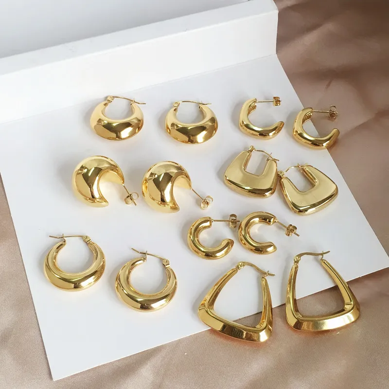 Wholesale 1 Pair Simple Style Solid Color Plating Stainless Steel Gold Plated Earrings
