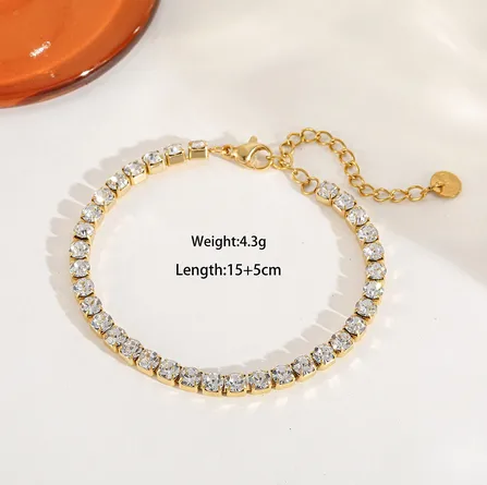 Wholesale Casual Elegant Cute Geometric 304 Stainless Steel 18K Gold Plated Zircon Ball Chain Cable Chain Tennis Chain Chain Bracelet In Bulk