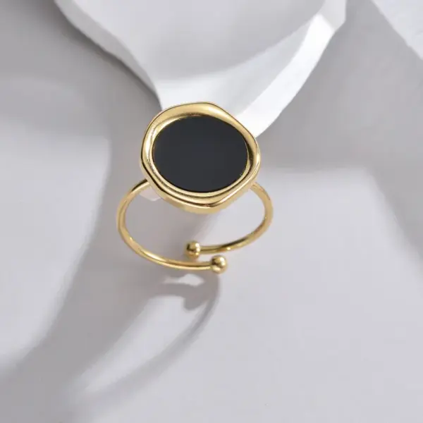 Wholesale 304 Stainless Steel Steel Ball 201 Stainless Steel Oval Vacuum Plating Acrylic Shell 18K Real Gold Plated Wedding Asymmetrical Plating Open Rings