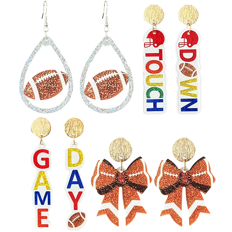 Wholesale Amazon Sply Football Glitter Day Atmosphere Colorful Earrings Bow Element Coee Autumn Earrings