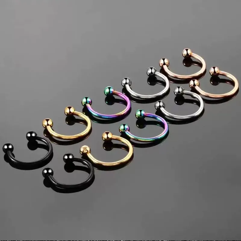 Wholesale Stainless Steel Body Piercing Jewelry Hyallergenic Half Ring C-Shaped Ball Ring Lip Ring Nose Ring Geometric Punk Style Unisex