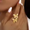 Wholesale PVD Coated Real Gold Plated Butterfly Bow Knot 304 Stainless Steel Classical Romantic Solid Color Waterproof Non Tarnish Open Rings