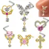 Sexy Cross Heart Shape Butterfly Stainless Steel Titanium Copper Plating Inlay Zircon White Gold Plated Gold Plated Nose Studs Nose Pin