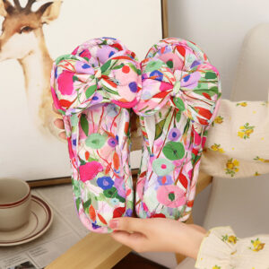 Two-layer oil painting pink cloth bottom slippers / Women's large size fits 38-39 feet