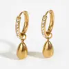 Wholesale PVD Coated Real Gold Plated 16K Gold White Gold Plated Water Droplets 304 Stainless Steel Elegant Modern Style Waterproof Non Tarnish Earrings