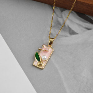 Square lily pendant necklace-pink