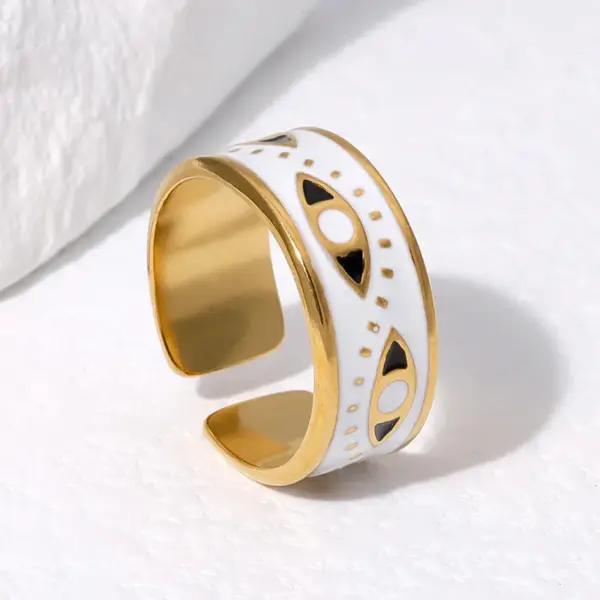 Wholesale PVD Coated Real Gold Plated 18K Gold Eye 304 Stainless Steel Punk Waterproof Non Tarnish Open Rings