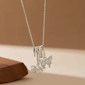 X08290 [Copper Pendant] Flower Butterfly - Necklace - / Silver