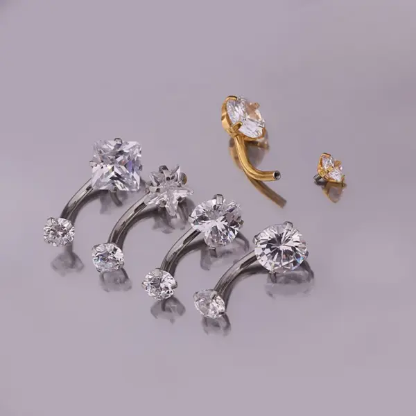 316L Stainless Steel Zircon Belly Rings Star Inlay 18K Real Gold Plated Women'S