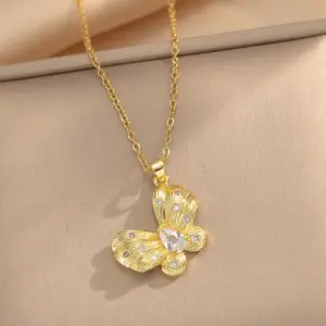 434 Gold Brushed Butterfly Necklace