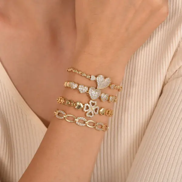 Copper Gold Plated Vintage Style Plating Inlay Heart Shape Butterfly Rectangle Zircon Bracelets