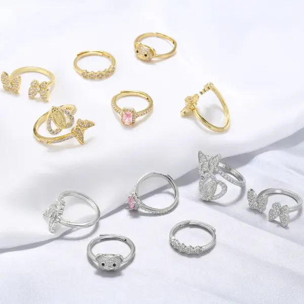 Wholesale Casual Elegant Butterfly Copper Plating Inlay Zircon 18k Gold Plated Open Rings