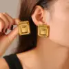 Wholesale PVD Coated Real Gold Plated 18K Gold Rectangle 304 Stainless Steel Elegant Retro Roman Style Waterproof Non Tarnish Ear Studs