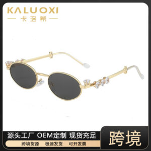 Wholesale New oval metal round sunglasses sunscreen high-level sunglasses women's sweet diamond sunglasses UV protection