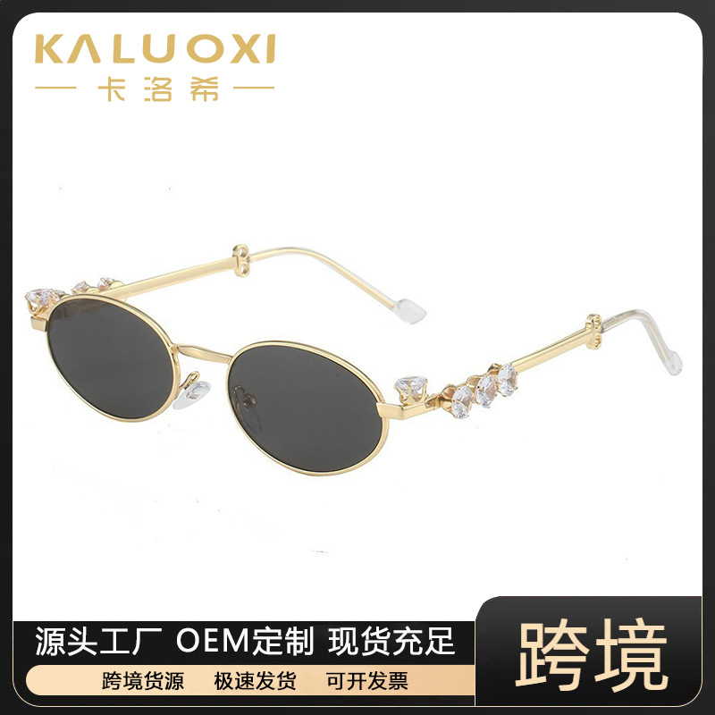 Wholesale New oval metal round sunglasses sunscreen high-ll sunglasses women's sweet diamond sunglasses UV protection