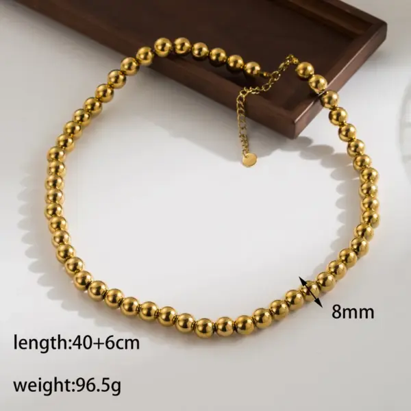Wholesale Jewelry IG Style Basic Round 304 Stainless Steel 18K Gold Plated Beaded Plating Stainless Steel Jewelry Sets