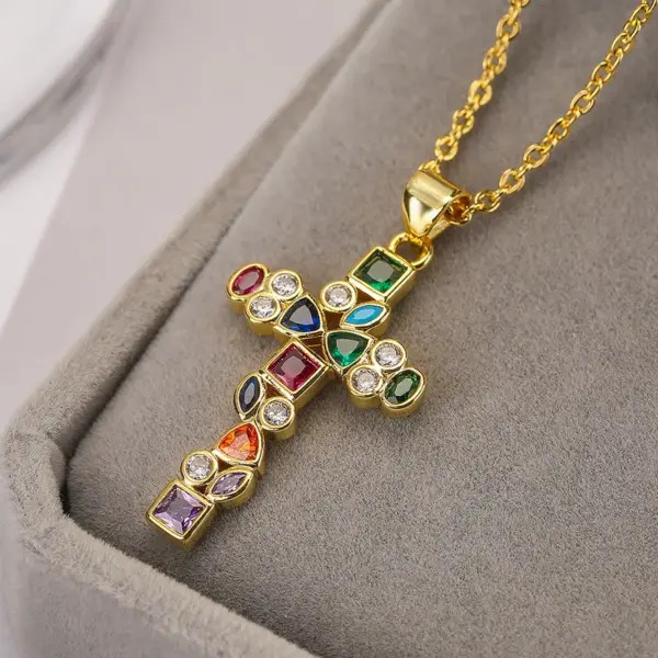 Wholesale Hip-hop Cross Copper 18k Gold Plated Zircon Pendant Necklace In Bulk