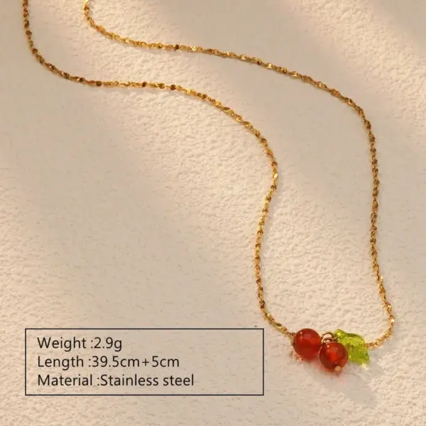 Wholesale 304 Stainless Steel Plastic Cherry Fruit Ion Plating (IP) 18K Gold Plated Cute Sweet Waterproof Non Tarnish Plating O-shaped Chain Box Chain Gold Earrings Necklace Jewelry Set