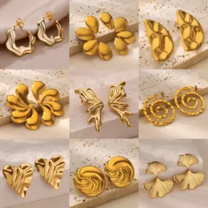 Wholesale Flower Butterfly Geometric 304 Stainless Steel Earrings High-End Fashion Exquisite Earrings Vintage Personality Trend Earrings Vacuum Electroplating 18K Gold Plated Hawaiian Tropical Style