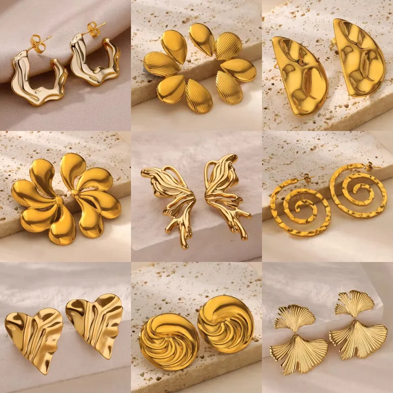 Wholesale Flower Butterfly Geometric 304 Stainless Steel Earrings High-End Fashion Exquisite Earrings Vintage Personality Trend Earrings Vacuum Electr