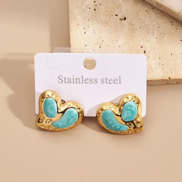 Wholesale Vacuum Plated Stainless Steel 201 Heart Shaped Earrings Women's Daily Wear Fashion Jewelry Drop Oil And Polished Surface