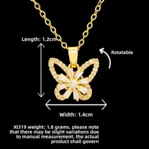 XL319 Butterfly Rotating Flower Necklace / Gold