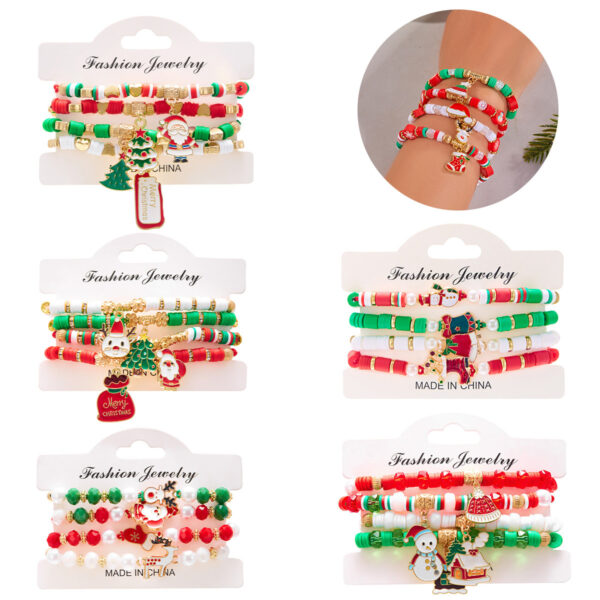 Wholesale Christmas colorful braided polymer clay combination bracelet