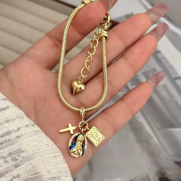 Wholesale Jewelry Casual Simple Style Cross Virgin Mary Copper Zircon 18K Gold Plated Plating Bracelets Necklace Ball Chain