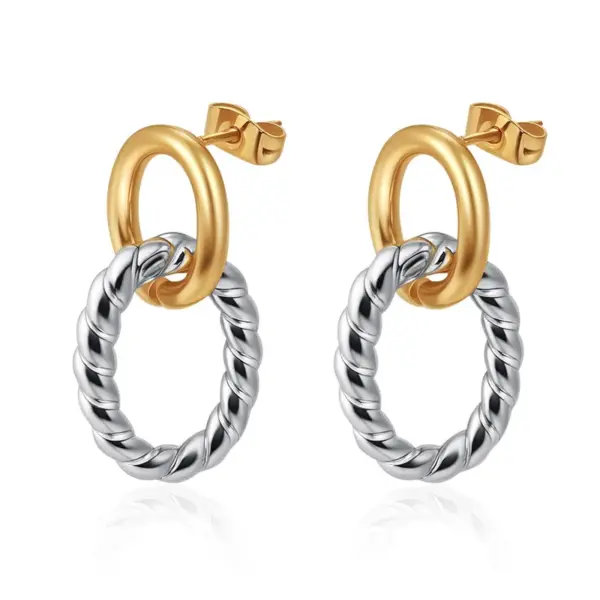 Wholesale 201 Stainless Steel Geometric Electroplated 18K Real Gold Plated Retro Classic Style Waterproof Non Tarnish Plating Drop Earrings Ear Studs