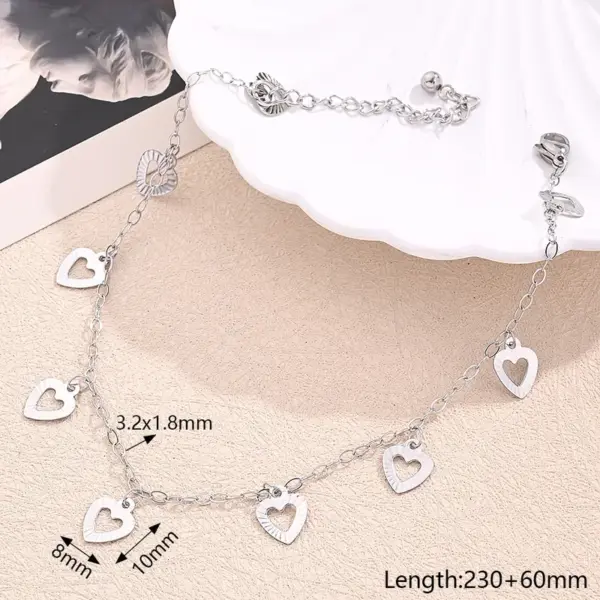 Wholesale 304 Stainless Steel Hollow Embossed Pentagram Heart-Shaped Anklet