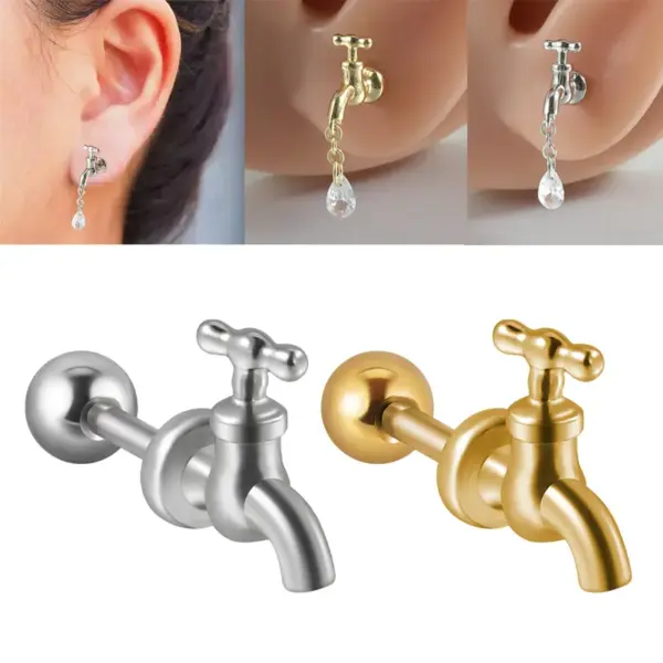 Wholesale PVD Coated 18K Gold Plated Faucet 304 Stainless Steel Resin Novelty Simple Style Waterproof Non Tarnish Ear Studs
