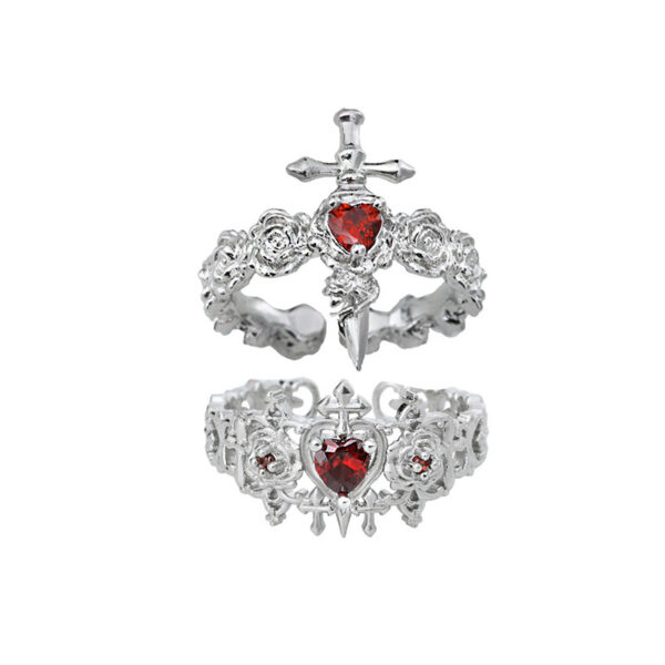 Wholesale Gothic Dark Style Rose Cross Love Ring Women's Niche Design Cold Style Open Ring Couple Ring