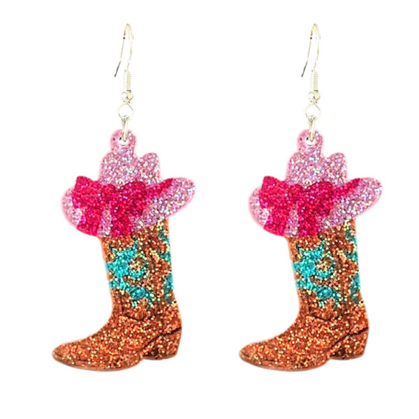 Wholesale Amazon Western Sparkling Earrings Denim Text Sunset Cow Head Poker Sunset Boots Earrings