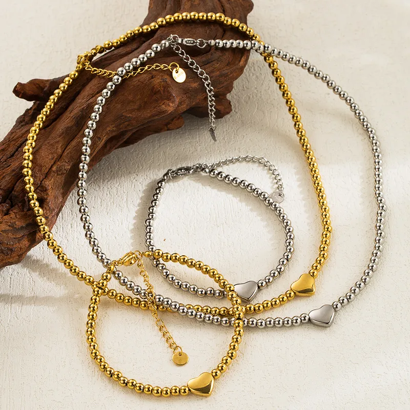 Wholesale Casual Vintage Style Classic Style Round Beads Solid Color Stainless Steel Plating 18k Gold Plated Jewelry Set