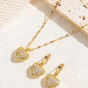 Wholesale 316 Stainless Steel Copper Heart Shape Electroplated 18K Real Gold Plated Casual Elegant Waterproof Non Tarnish Lip Chain Earrings Necklace Jewelry Set