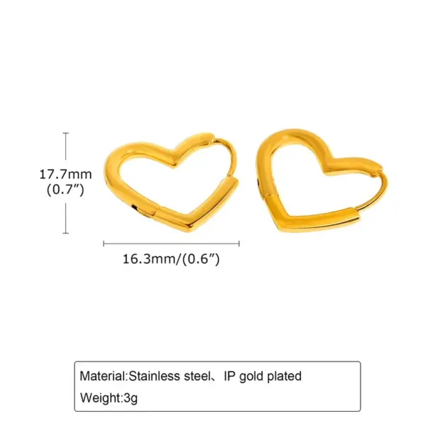 Wholesale 201 Stainless Steel Geometric Heart Shape PVD Coated 18K Real Gold Plated 18K Gold Elegant Streetwear IG Style Waterproof Non Tarnish Earrings