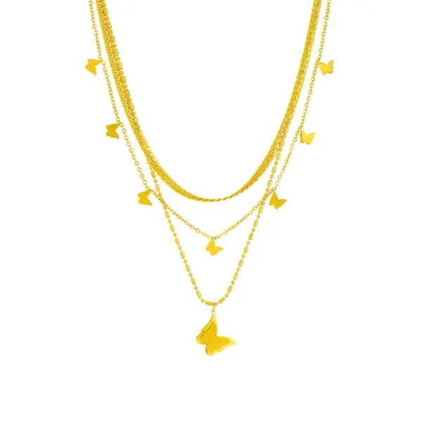 Wholesale PVD Coated 18K Gold Plated Butterfly 304 Stainless Steel Korean Style Waterproof Non Tarnish 304 Stainless Steel Layered Necklaces